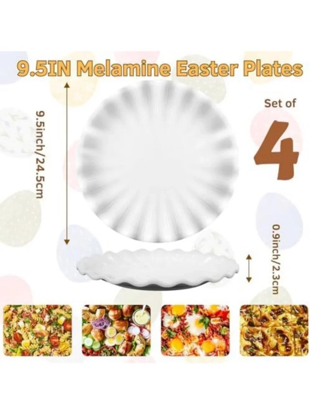 Set of 4 Unbreakable Scalloped Edge Melamine Dinner Plates - Shatter-Proof